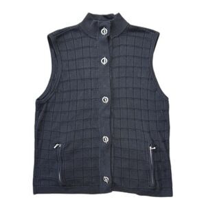 Jamie Sadock Knit Vest Women Medium Black Silver Toggle Button Classic Layer Top